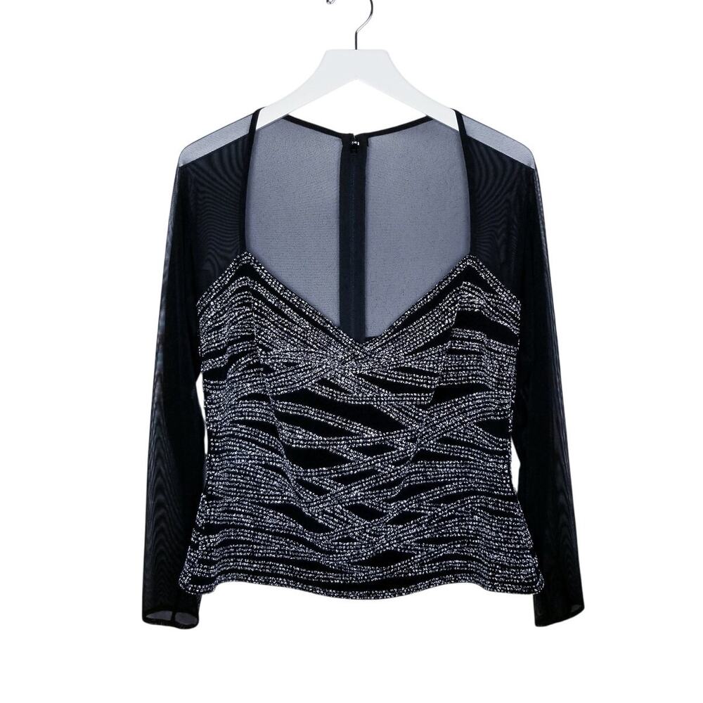 TADASHI SHOJI Vintage Sequin Illusion Sheer Black Sweetheart NL Evening Top 14
